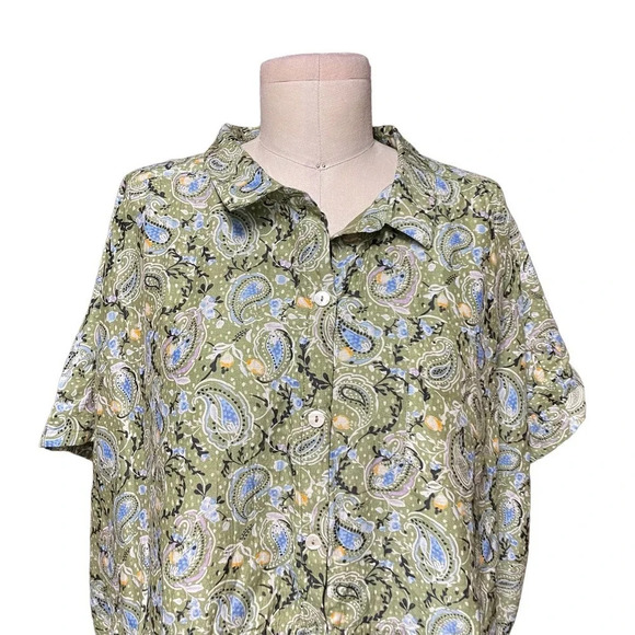 Roller Rabbit Turin Ellyott‎ Dress Olive Green Blue Paisley Size Large - Picture 3 of 12